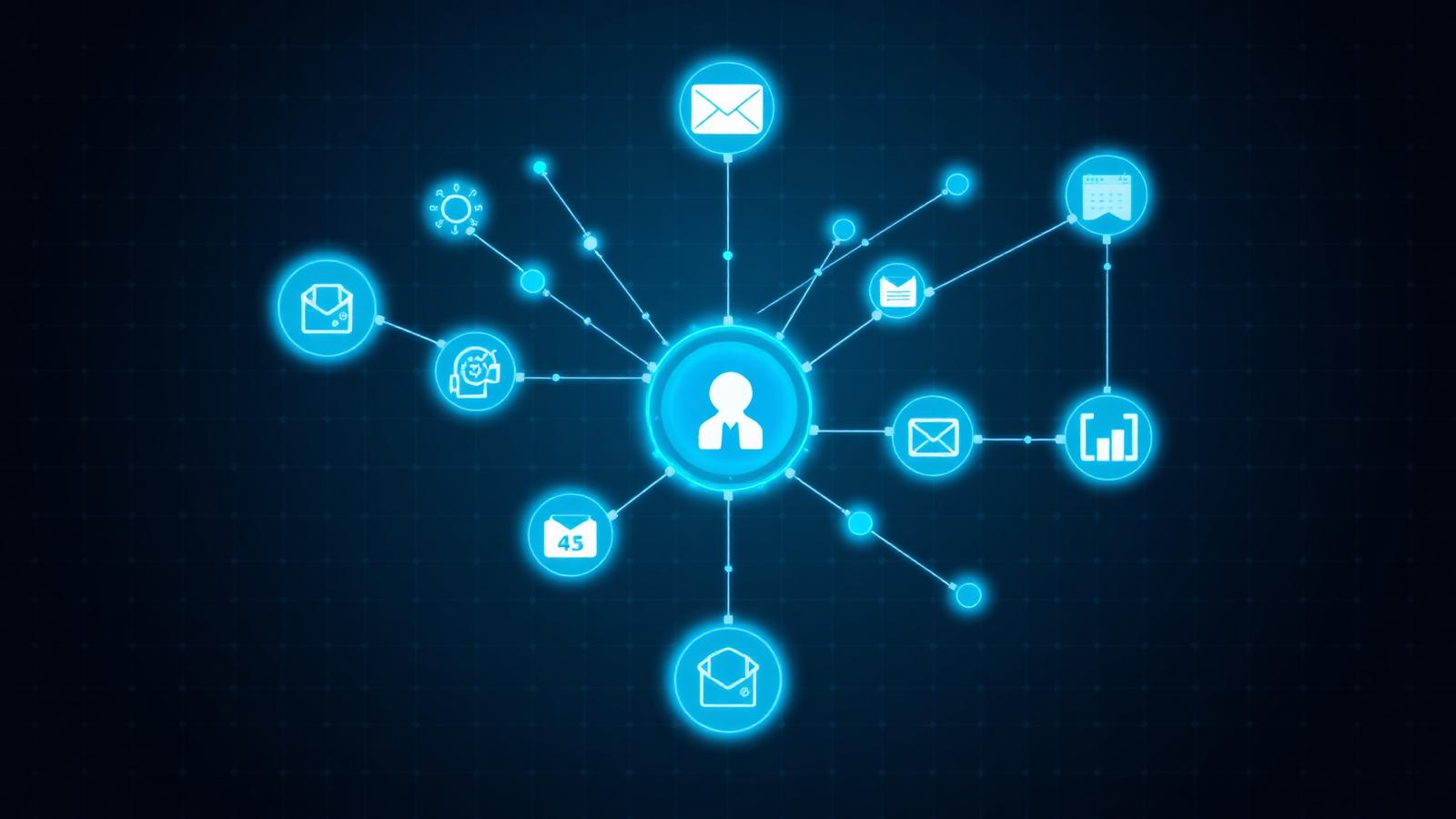 Network of AI agents connected to business systems including CRM, email, calendar and invoicing